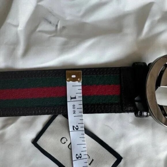Gucci Brown Leather and Cloth Belt Great Condition Fits Waists 32-36 - Picture 14 of 16
